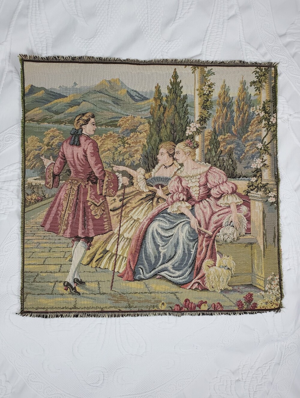 Vintage Dame e Lago Italian Tapestry Wall Art Hanging For Home Decor 20x20"